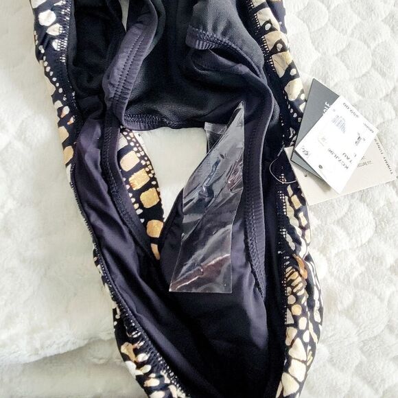 New Kenneth Cole Reaction bikini swimsuit bathingsuit large black flounce lace - Picture 6 of 8